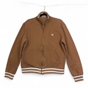 Vintage Diesel 55DSL Full Zip Sweatshirt Jacket Mens L Brown Striped Logo Y2K